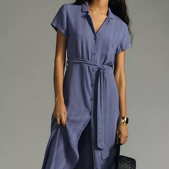 Cloth & Stone Women's Size XS Blue Short Sleeve Button Down Shirt Dress - Picture 1 of 7